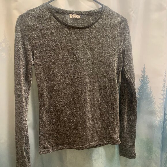 Free People Mesh So Well Layering Top Metallic Shimmer Black Top, Small - Picture 3 of 6